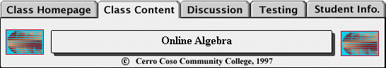 Tab Navigation Bar, text links available below image, the active tab appears in front indicating which page is being viewed: Class content selected