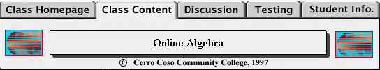 Tab Navigation Bar, text links available below image, the active tab appears in front indicating which page is being viewed: Class content selected